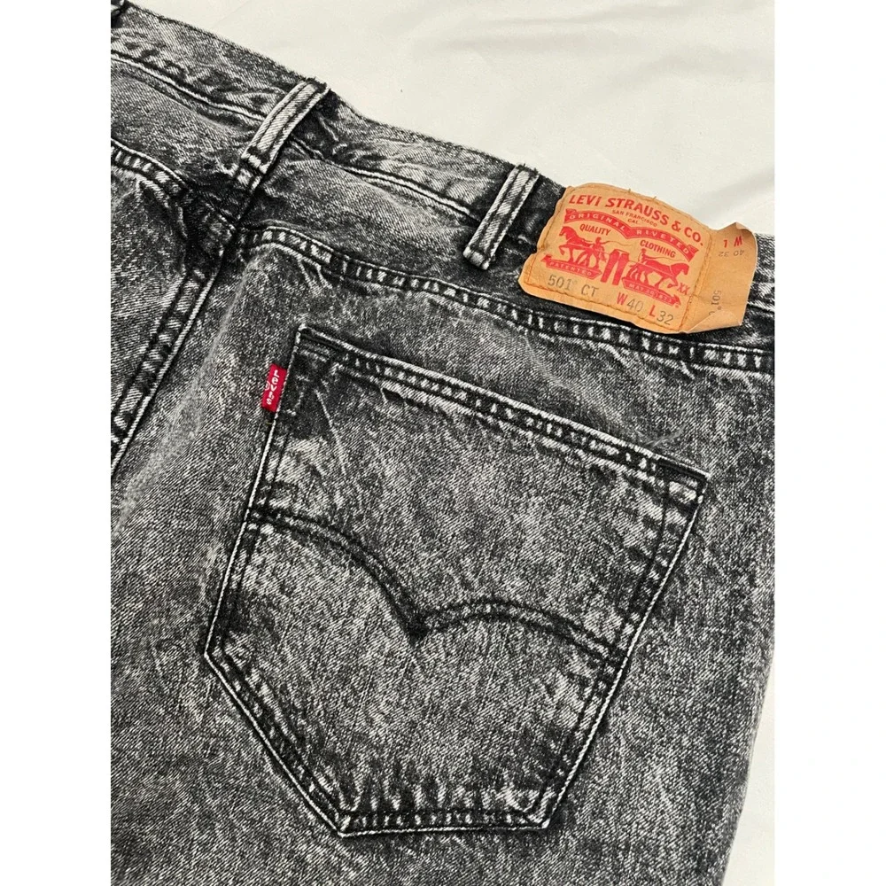 Levi's 501 CT Acid Wash Jeans 40x32 Black Button Fly Grunge Tapered